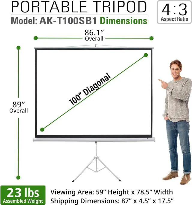 Alt view image 2 of 7 - Screens 100 inch Projector Screen with Stand 16:9 HD 1.1 Gain 180° Viewing Angle Wrinklefree Tripod Screen Pull Up Foldable Stand for Movie Office Home Theater Indoor Outdoor Travel AK-T100SB1