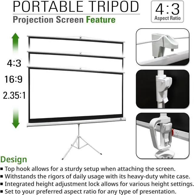 Alt view image 3 of 7 - Screens 100 inch Projector Screen with Stand 16:9 HD 1.1 Gain 180° Viewing Angle Wrinklefree Tripod Screen Pull Up Foldable Stand for Movie Office Home Theater Indoor Outdoor Travel AK-T100SB1