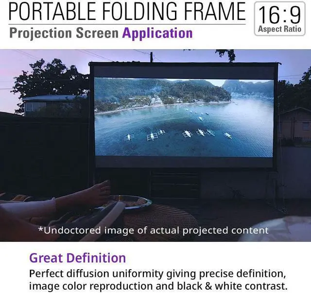 Alt view image 5 of 6 - 120 inch Portable Outdoor Projector Screen with Stand and Bag 16:9 8K 4K Ultra HD 3D Adjustable Height Foldable Projection Screen Silver for Movie Video Home Theater AK-OS120H1