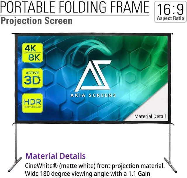Alt view image 4 of 6 - 120 inch Portable Outdoor Projector Screen with Stand and Bag 16:9 8K 4K Ultra HD 3D Adjustable Height Foldable Projection Screen Silver for Movie Video Home Theater AK-OS120H1