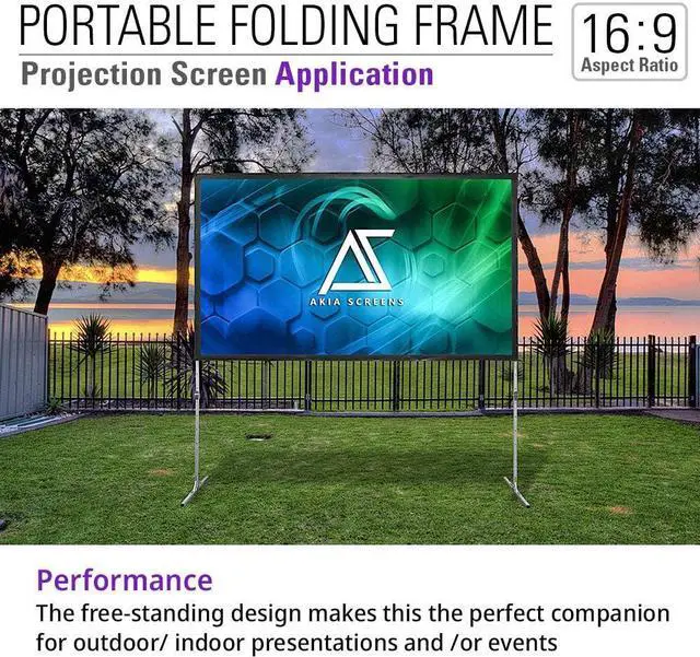 Alt view image 6 of 6 - 120 inch Portable Outdoor Projector Screen with Stand and Bag 16:9 8K 4K Ultra HD 3D Adjustable Height Foldable Projection Screen Silver for Movie Video Home Theater AK-OS120H1