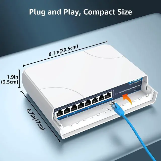 Alt view image 6 of 7 - 8-Port PoE Switch Gigabit- Waterproof Outdoor Ethernet Unmanaged Network Switch 1000Mbps, 120W Built-in Power, IEEE802.3af/at Support and Plug & Play, Ideal for Outdoor Use