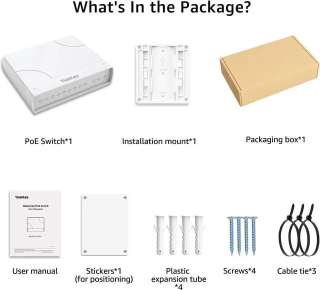 Alt view image 7 of 7 - 8-Port PoE Switch Gigabit- Waterproof Outdoor Ethernet Unmanaged Network Switch 1000Mbps, 120W Built-in Power, IEEE802.3af/at Support and Plug & Play, Ideal for Outdoor Use