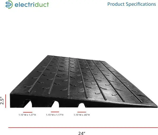 Alt view image 3 of 4 - 2.5" Non Slip Rubber Threshold Ramp for Wheelchair Accessibility, Mobility Scooters, Power Chairs, Home, Steps, Stairs, Doorways, Curbs with 3 Channels Cord Cover (Pack of 2)