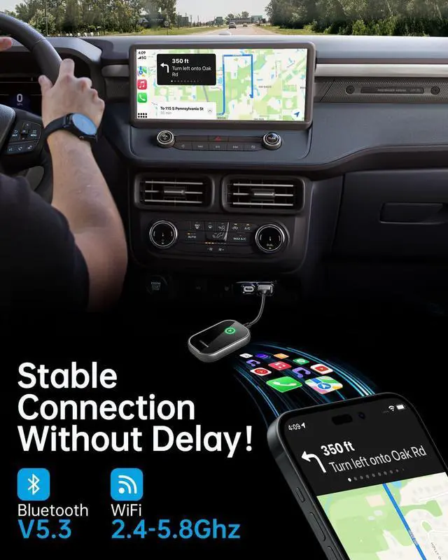 Alt view image 4 of 4 - Wireless Carplay Adapter, Converts Wired to Wireless Carplay Dongle for Wireless Control Plug & Play Carplay Fit