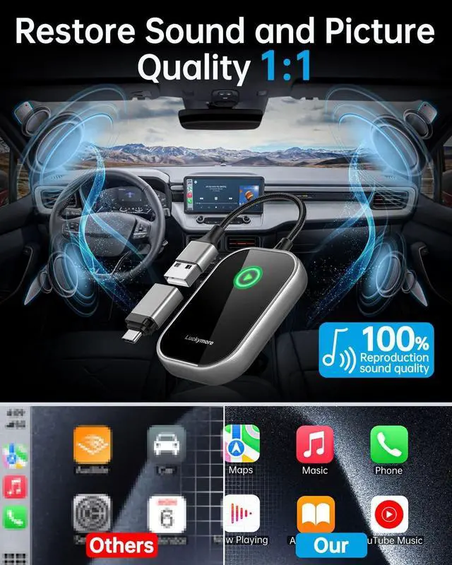 Alt view image 2 of 4 - Wireless Carplay Adapter, Converts Wired to Wireless Carplay Dongle for Wireless Control Plug & Play Carplay Fit