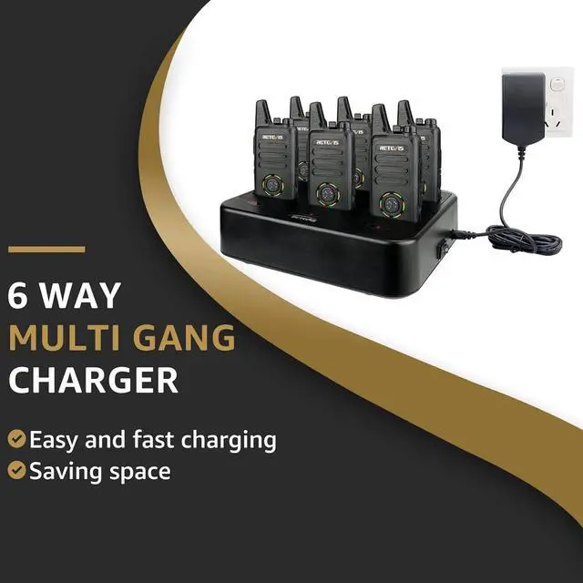 Alt view image 3 of 7 - 2 Way Radios Rechargeable,Long Range Walkie Talkies with Earpiece and Mic Set,Channel Display,Signal Prompt,Handsfree Portable Two-Way Radio(6 Pack) with 6 Way Multi Gang Charger