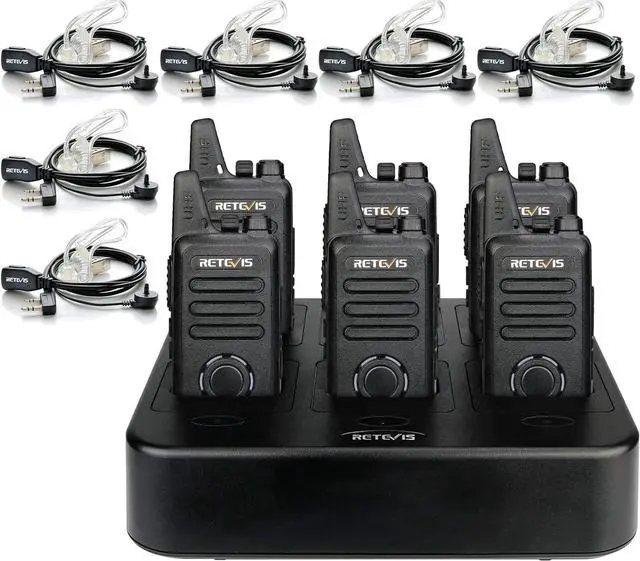Main image of 2 Way Radios Rechargeable,Long Range Walkie Talkies with Earpiece and Mic Set,Channel Display,Signal Prompt,Handsfree Portable Two-Way Radio(6 Pack) with 6 Way Multi Gang Charger