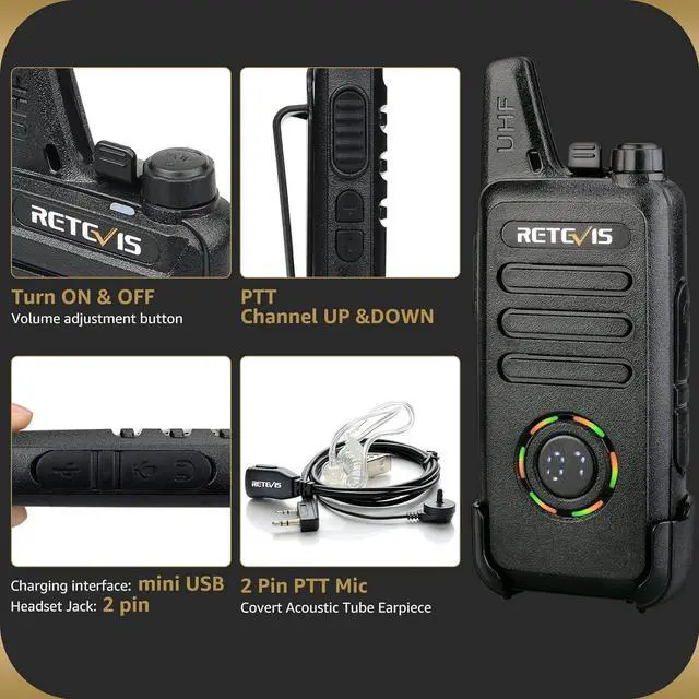 Alt view image 6 of 7 - 2 Way Radios Rechargeable,Long Range Walkie Talkies with Earpiece and Mic Set,Channel Display,Signal Prompt,Handsfree Portable Two-Way Radio(6 Pack) with 6 Way Multi Gang Charger