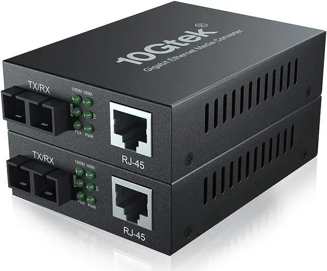 Main image of SingleMode Fiber to Ethernet Media Converter, Dual SC Fiber, 1000Base-LX to 10/100/1000Base-Tx Gigabit SMF Fiber SC to Copper RJ45 Ethernet Converter, UL Certified, up to 20km, Pack of 2