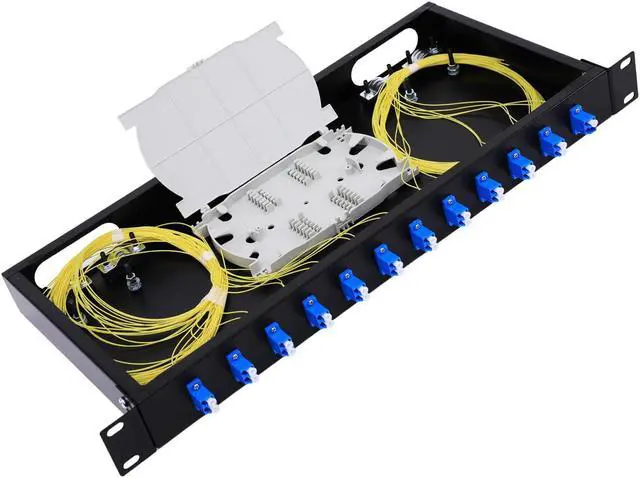 Main image of 12 Duplex 24 Port LC-OS1 Rack Mount Enclosure Box + Splice Trays Fiber Cables Spool SingleMode LC-UPC Kit (Include 1M 24Strand Pigtail+24 Core LGX Loaded Patch Panel - Fits 19" Racks Cabinet