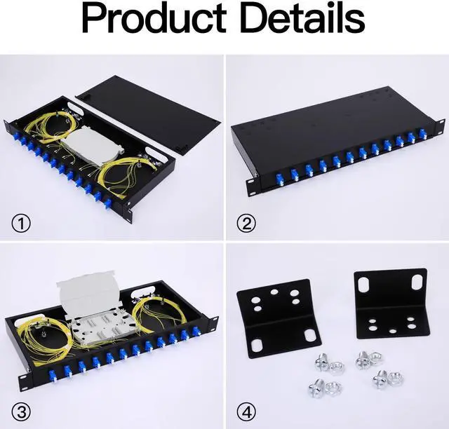 Alt view image 3 of 7 - 12 Duplex 24 Port LC-OS1 Rack Mount Enclosure Box + Splice Trays Fiber Cables Spool SingleMode LC-UPC Kit (Include 1M 24Strand Pigtail+24 Core LGX Loaded Patch Panel - Fits 19" Racks Cabinet
