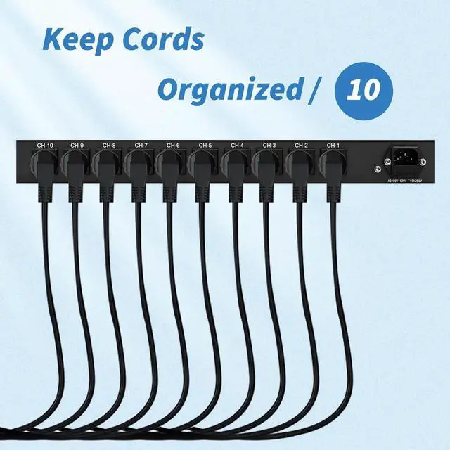Alt view image 7 of 7 - PDU Power Strip Surge Protector,10 Outlet 1U Network-Grade Full Metal PDU Power Strip with Rackmount,100V-240V/15A Designed for Server Rack