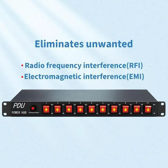 Main image of PDU Power Strip Surge Protector,10 Outlet 1U Network-Grade Full Metal PDU Power Strip with Rackmount,100V-240V/15A Designed for Server Rack