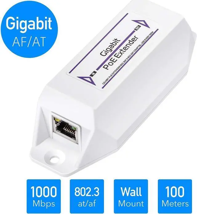 Alt view image 7 of 7 - Gigabit PoE Extender, 10/100/1000Mbps, 1 Channel PoE Repeater, PoE Amplifier, PoE Booster, Wall-Mount, Comply with IEEE 802.3at / 802.3af, Not Support Passive PoE, Plug and Play, POE10