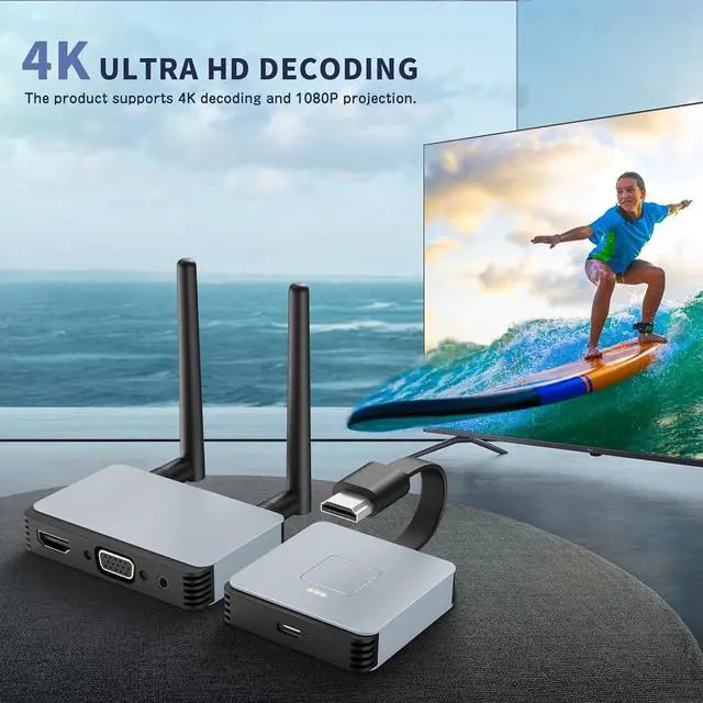 Alt view image 3 of 7 - Wireless HDMI Transmitter and Receiver, Wireless HDMI Extender, Wireless HDMI Adapter Plug & Play 2.4/5GHz Streaming Video/Audio from Laptop, PC to HDTV/Projector/Monitor