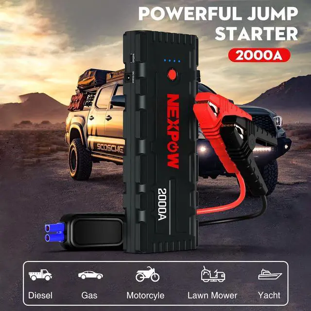 Alt view image 5 of 7 - Car Jump Starter, 2000A Peak 12V Portable Car Battery Starter, Auto Battery Booster, Lithium Jump Box with LED Light/USB Quick Charge 3.0