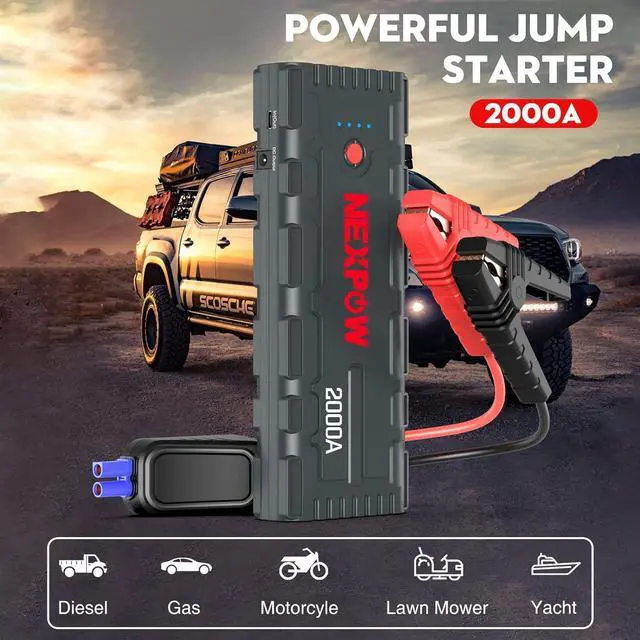 Alt view image 7 of 7 - 2000A Peak Car Jump Starter with USB Quick Charge 3.0 (Up to 7.0L Gas or 6.5L Diesel Engine), 12V Portable Battery Starter, Battery Booster with Built-in LED Light