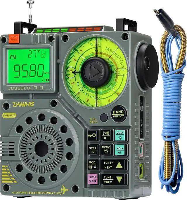 Main image of Shortwave Radio with Bluetooth and APP Control, AIR AM FM VHF SW WB Portable Receiver, Super Bass/5 Types of Light Effects/6 EQ/Recording Rechargeable Stereo Emergency Radios Player ZWS-A320