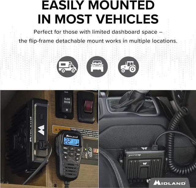 Alt view image 3 of 7 - MXT275 MicroMobile® GMRS Radio  15 watts Two-Way Radio with Integrated Control Microphone  Overland Caravanning Tractors  Detachable External Magnetic Mount Antenna - 8 Repeater Channels