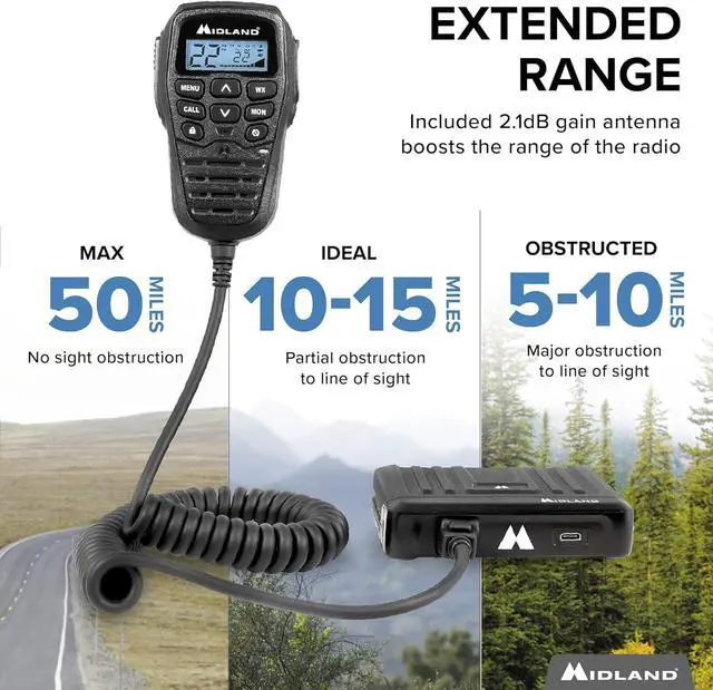 Alt view image 4 of 7 - MXT275 MicroMobile® GMRS Radio  15 watts Two-Way Radio with Integrated Control Microphone  Overland Caravanning Tractors  Detachable External Magnetic Mount Antenna - 8 Repeater Channels