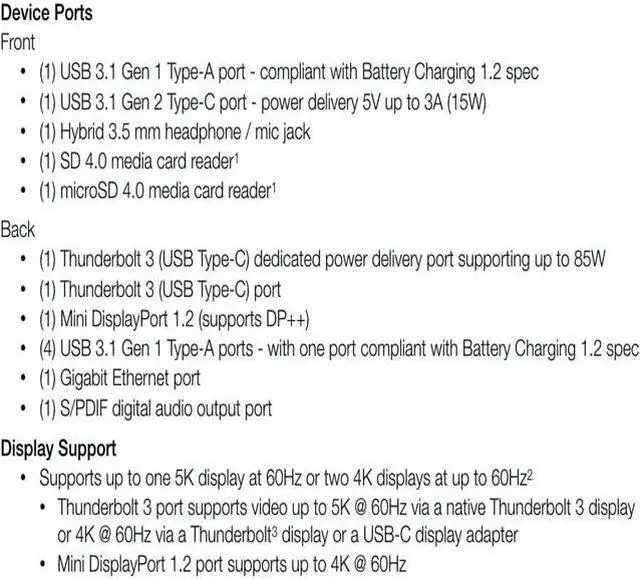 Alt view image 3 of 6 - 14-Port Thunderbolt Dock, 85W charging, (2) Thunderbolt 40 Gb/s (USB-C), (5) USB 3.2 Type-A, USB 3.2 (10Gb/s) Type-C, Mini DisplayPort, GbE, Audio, Single 5K or Dual 4K Displays, cable, For Mac/PC