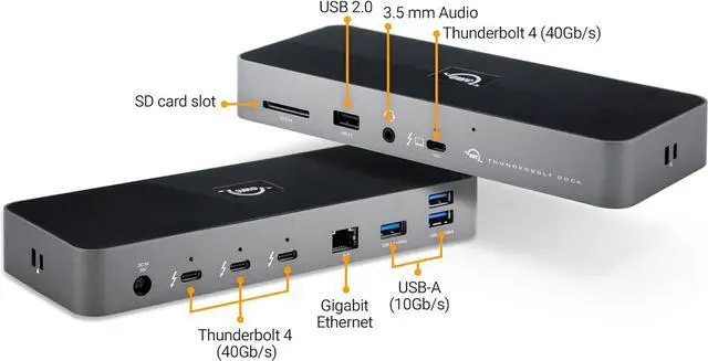 Alt view image 4 of 6 - 11-Port Thunderbolt Dock, 96W charging, 8K display or two 5K displays, 3 x Thunderbolt, 4 x USB, GbE, Audio, SD, Compatbile M1/M2 Macs, Thunderbolt 3 Macs, Thunderbolt 4 PCs, and USB-C Devices