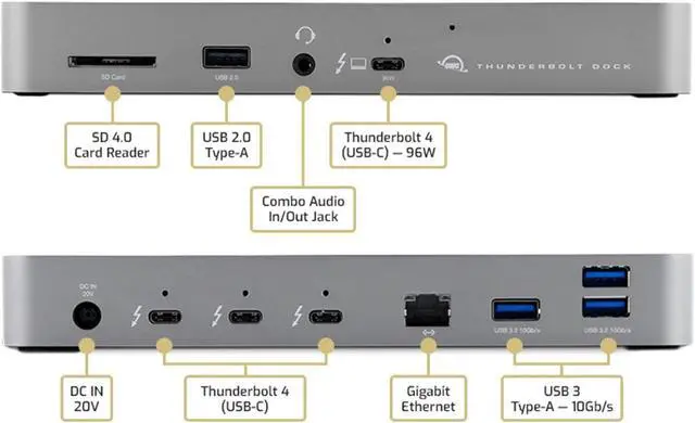 Alt view image 5 of 6 - 11-Port Thunderbolt Dock, 96W charging, 8K display or two 5K displays, 3 x Thunderbolt, 4 x USB, GbE, Audio, SD, Compatbile M1/M2 Macs, Thunderbolt 3 Macs, Thunderbolt 4 PCs, and USB-C Devices