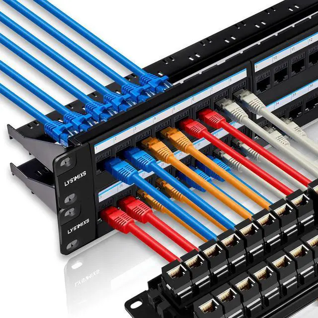 Main image of 48 Port RJ45 Patch Panel Cat6 Feed Through, Coupler Network Patch Panel 19 Inch, Inline Keystone Ethernet Patch Panel with Back Bar