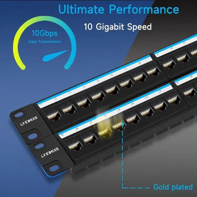 Alt view image 6 of 6 - 48 Port RJ45 Patch Panel Cat6 Feed Through, Coupler Network Patch Panel 19 Inch, Inline Keystone Ethernet Patch Panel with Back Bar