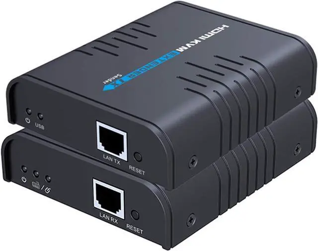 Main image of USB HDMI KVM Extender Over Single Cat 5/5E/6/7 Ethernet Cable- Signal Extension Up to 120m/365Ft- USB Keyboard Mouse Support- Adapter for Residential/Commercial Use