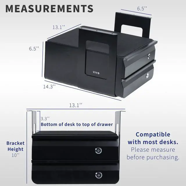 Alt view image 3 of 7 - Black Under Desk Lockable Pull Out Storage Drawers, Workspace Organizer