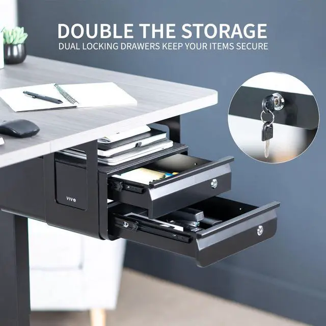 Alt view image 5 of 7 - Black Under Desk Lockable Pull Out Storage Drawers, Workspace Organizer