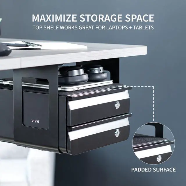 Alt view image 6 of 7 - Black Under Desk Lockable Pull Out Storage Drawers, Workspace Organizer
