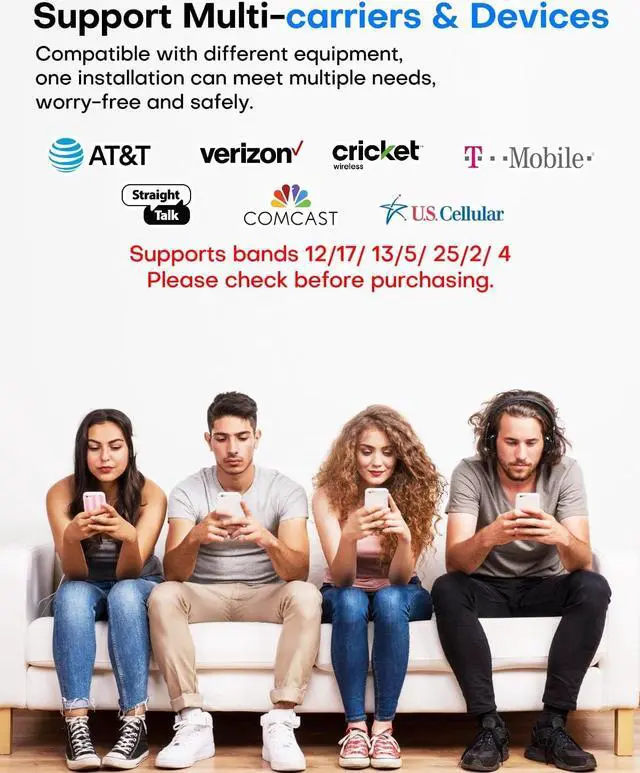 Alt view image 5 of 6 - Cell Phone Signal Booster for Home up to 3000 Sq Ft| Boost 4G 5G Cellular Signal Amplifier 65dB for T-Mobile, AT&T Verizon All U.S Carriers with 2 Indoor Antennas Band 12/17/ 13/5/ 25/2/ 4