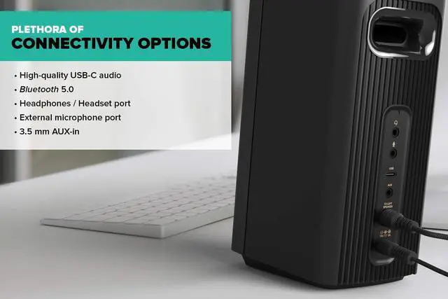 Alt view image 2 of 7 - T60 2.0 Compact Hi-Fi Desktop Speakers with Clear Dialog and Surround by Sound Blaster, USB-C Audio, Mic and Headset Ports, Bluetooth 5.0, Up to 60W Peak Power, for Computers and Laptops
