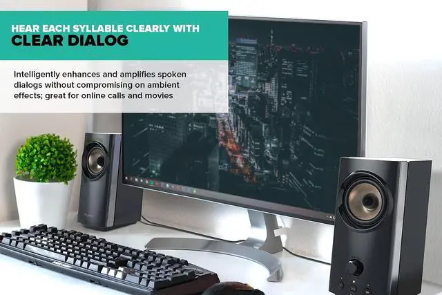 Alt view image 6 of 7 - T60 2.0 Compact Hi-Fi Desktop Speakers with Clear Dialog and Surround by Sound Blaster, USB-C Audio, Mic and Headset Ports, Bluetooth 5.0, Up to 60W Peak Power, for Computers and Laptops