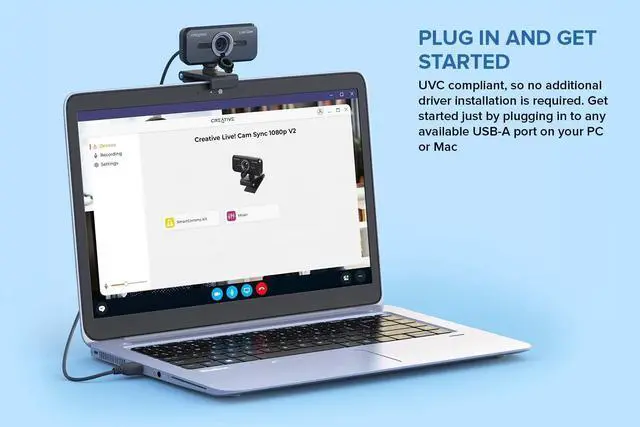 Alt view image 2 of 7 - Cam Sync 1080p V2 Full HD Wide-Angle USB Webcam with Auto Mute and Noise Cancellation for Video Calls, Improved Dual Built-in Mic, Privacy Lens Cap, Universal Tripod Mount