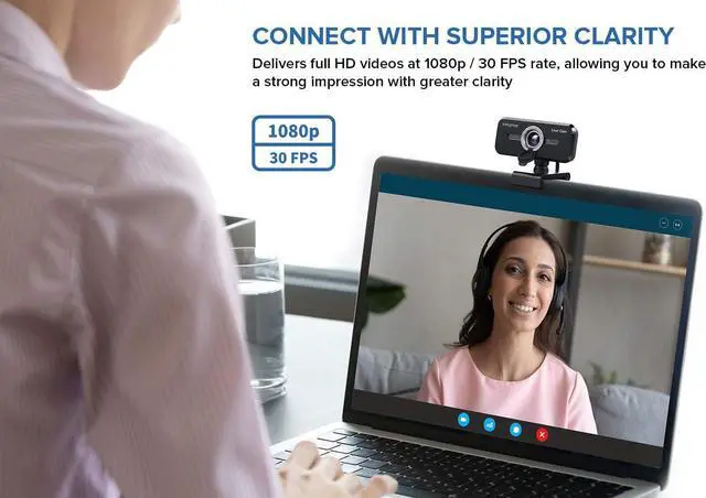 Alt view image 3 of 7 - Cam Sync 1080p V2 Full HD Wide-Angle USB Webcam with Auto Mute and Noise Cancellation for Video Calls, Improved Dual Built-in Mic, Privacy Lens Cap, Universal Tripod Mount