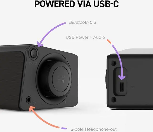 Alt view image 6 of 6 - Mini Compact Under-Monitor Soundbar with Bluetooth 5.3, USB Digital Audio, for PC and Mobile
