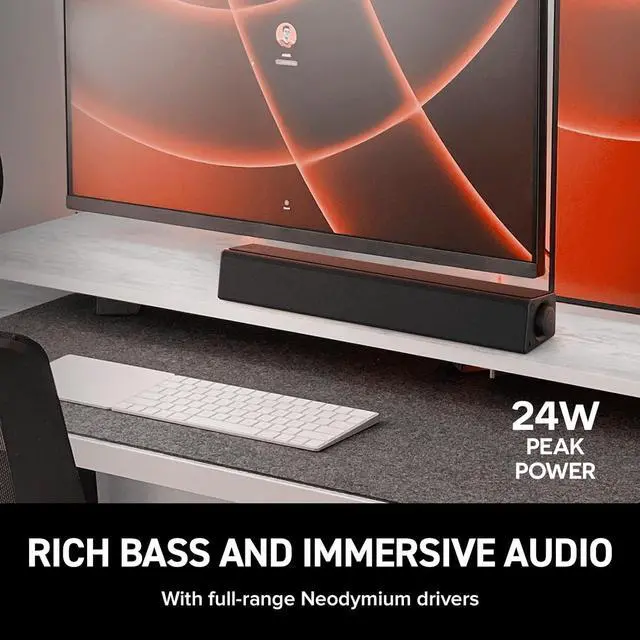 Alt view image 4 of 6 - Mini Compact Under-Monitor Soundbar with Bluetooth 5.3, USB Digital Audio, for PC and Mobile