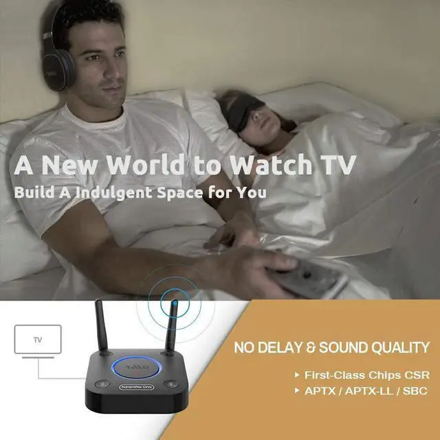 Alt view image 6 of 7 - B06TX Bluetooth 5.2 Transmitter for TV to Wireless Headphone/Speaker, Bluetooth Adapter for TV w/Volume Control, AUX/RCA/Optical/Coaxial Audio Inputs, Plug n Play, aptX Low Latency & HD
