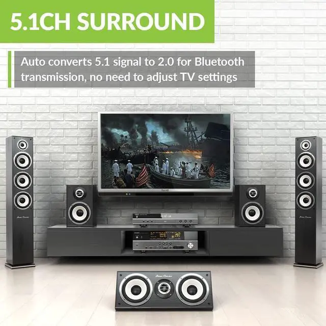 Alt view image 5 of 6 - Orbit Bluetooth 5.0 Audio Transmitter for TV with 5.1 Surround Sound Passthrough Support, Class 1 Long Range, LED Display, Dual Link, 100% TV Compatibility Delivers No Lip sync Delay