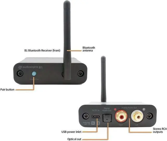 Alt view image 2 of 5 - B1 HiFi Bluetooth Receiver with 5.0 aptX HD - Extended Range Bluetooth and High Fidelity 24 bit DAC for Wireless & Streaming Stereo Adapter