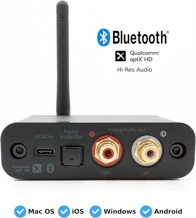 Alt view image 5 of 5 - B1 HiFi Bluetooth Receiver with 5.0 aptX HD - Extended Range Bluetooth and High Fidelity 24 bit DAC for Wireless & Streaming Stereo Adapter