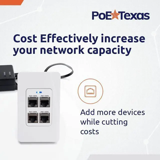 Alt view image 2 of 6 - PoE Texas 4 Port Inwall Gigabit PoE Extender - Power Over Ethernet in-Wall Switch Plate with IEEE 802.3bt Uplink & Full Passthrough VLAN, Extend WiFi Access Point, Computer Network, VoIP & More