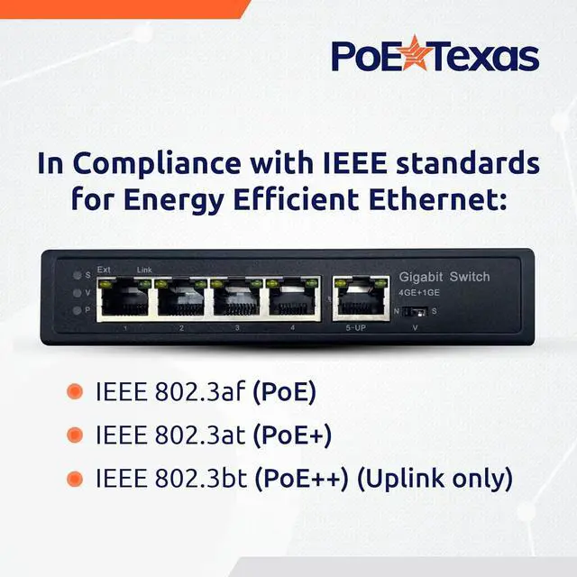 Alt view image 4 of 6 - 4 Port Gigabit PoE Extender with IEEE 802.3bt Uplink - PoE+ Passthrough Switch with VLAN - Extend Range to 600 Ft - 1000 Mbps 4 Port Switch Supports 802.3at/af Network, Security Cameras, VoIP, WiFi AP