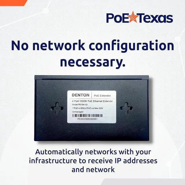 Alt view image 6 of 6 - 4 Port Gigabit PoE Extender with IEEE 802.3bt Uplink - PoE+ Passthrough Switch with VLAN - Extend Range to 600 Ft - 1000 Mbps 4 Port Switch Supports 802.3at/af Network, Security Cameras, VoIP, WiFi AP