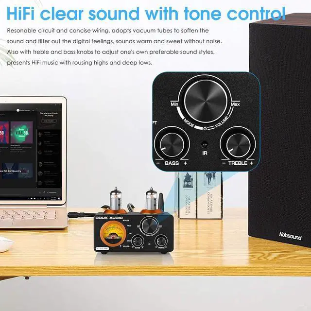 Alt view image 3 of 7 - Audio ST-01 PRO 200W Bluetooth Amplifier, 2 Channel Vacuum Tube Power Amp with USB DAC/Coaxial Optical Inputs/VU Meter/Treble Bass Control for Home Theater/Stereo Speakers (Upgrade Version)