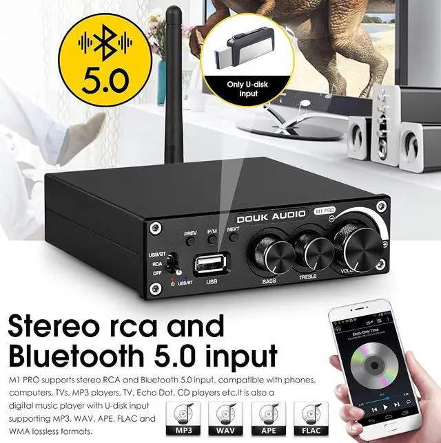 Alt view image 3 of 7 - Audio M1 PRO 320W Bluetooth Power Amplifier, 2 Channel Audio Amp, Wireless Receiver, for Home Stereo Speakers/Active Subwoofer, with Treble & Bass Control/U-Disk Music Player
